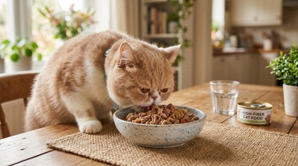 Comment introduire un régime riche en fibres pour un chat de race Exotic Shorthair constipé?