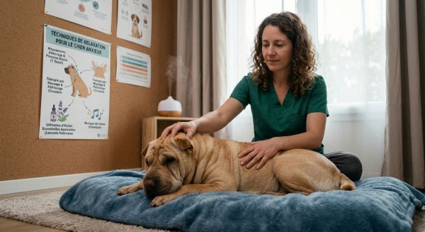 Quelles sont les techniques de relaxation recommandées pour un chien de race Shar Pei sujet à l'anxiété?