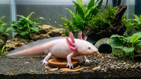Quels sont les avantages d'une alimentation à base de vers de farine pour un axolotl?